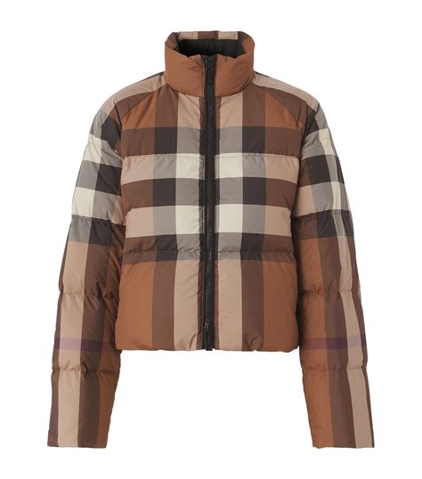 burberry down filled hooded puffer jacket|Burberry check cropped puffer jacket.